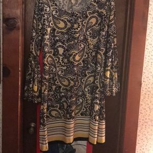 Paisley black and yellow dress.